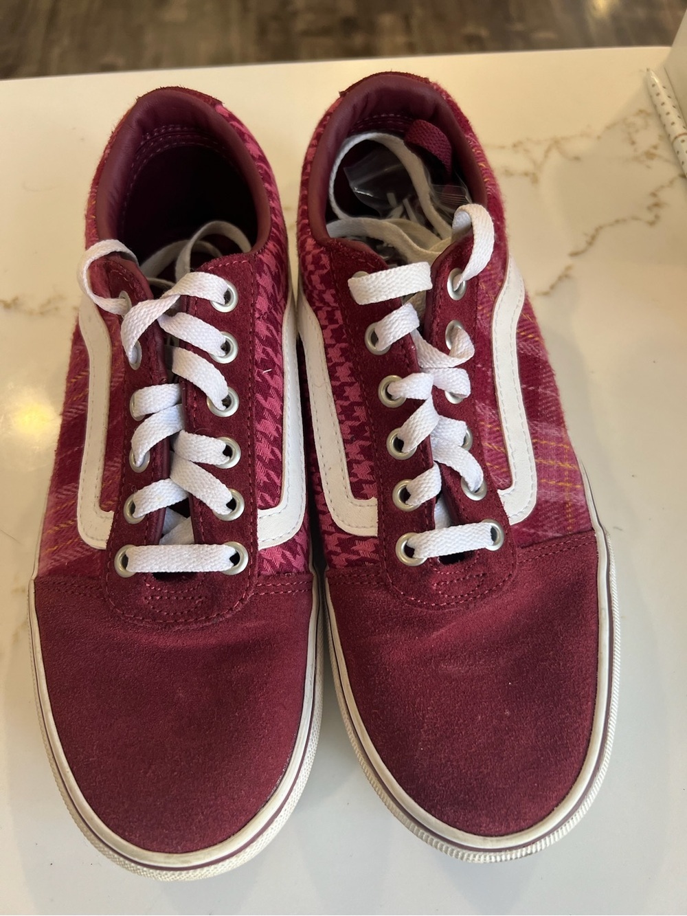 Vans Maroon and White Low-Top Sneakers